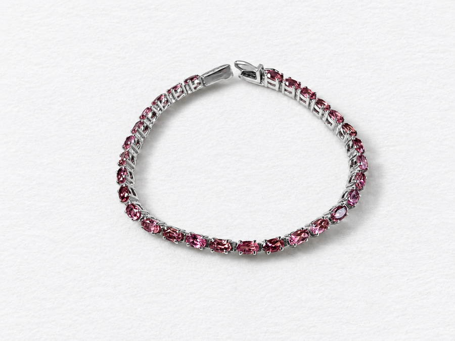Pink Garnet Silver Bracelet
