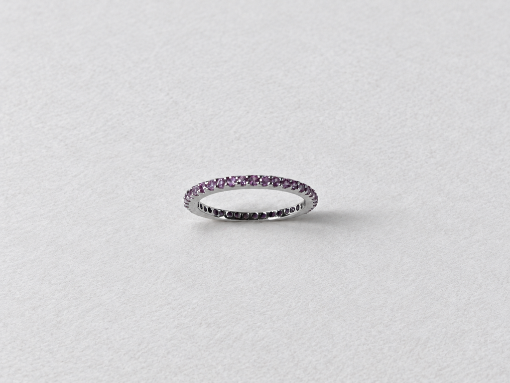 Pink gemstone eternity silver ring view 3