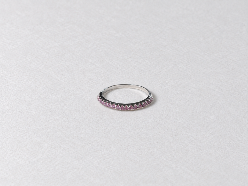Pink gemstone eternity silver ring view 4