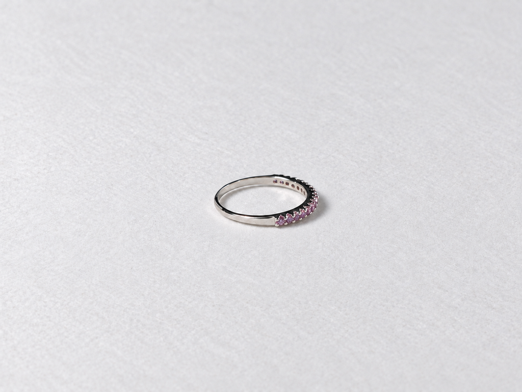 Pink gemstone eternity silver ring view 5