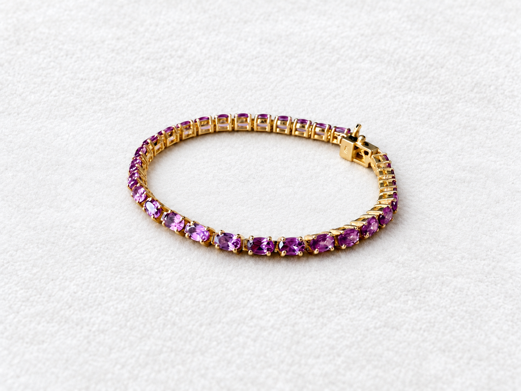 Pink gemstone gold bracelet featured view