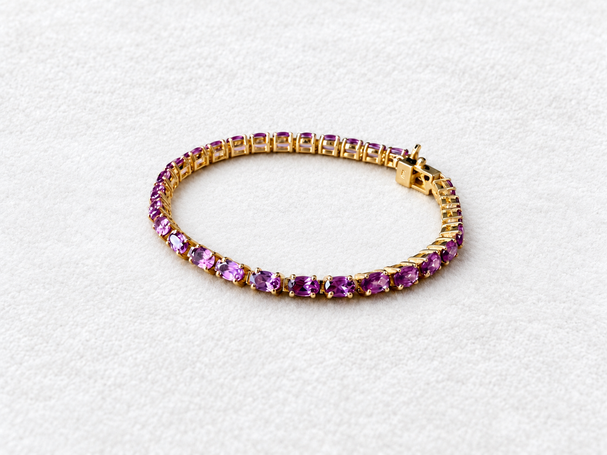 Pink gemstone gold bracelet featured view