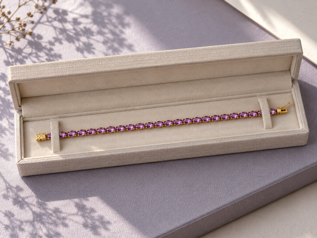 Pink gemstone gold bracelet lifestyle photo 2