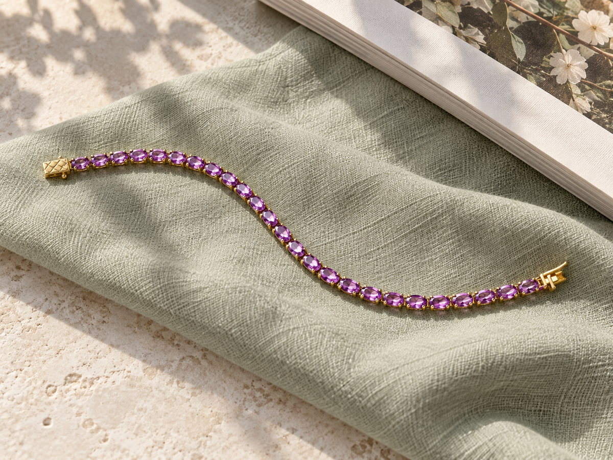 Pink gemstone gold bracelet lifestyle photo 3