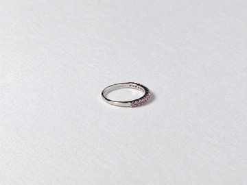 Pink gemstone half eternity silver ring view 2