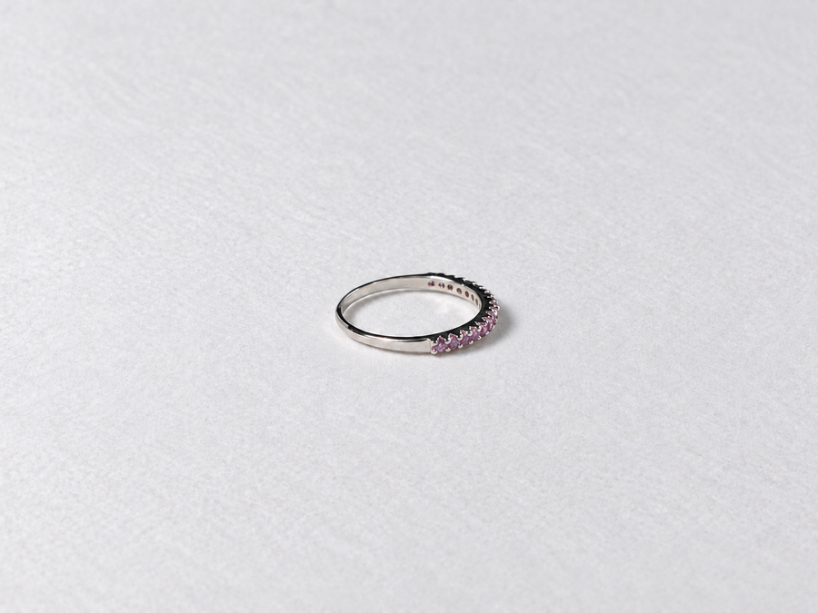 Pink Gemstone Half Eternity Silver Ring
