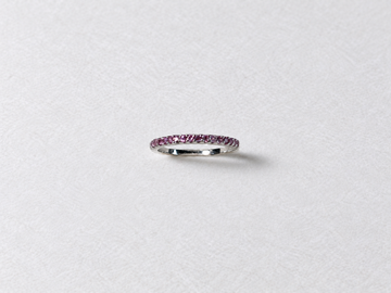 Pink gemstone half eternity silver ring view 3