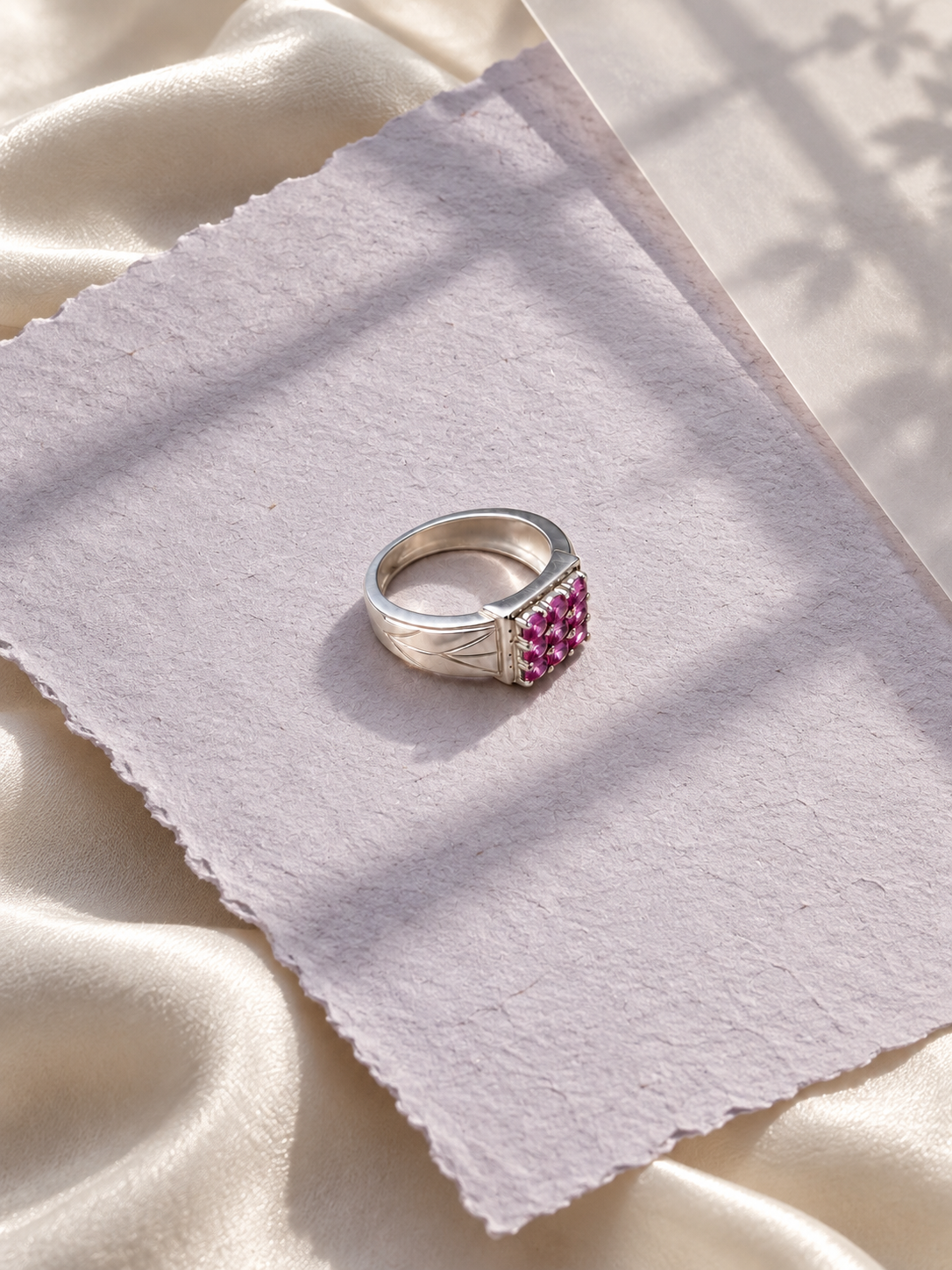 Pink gemstone silver ring lifestyle photo