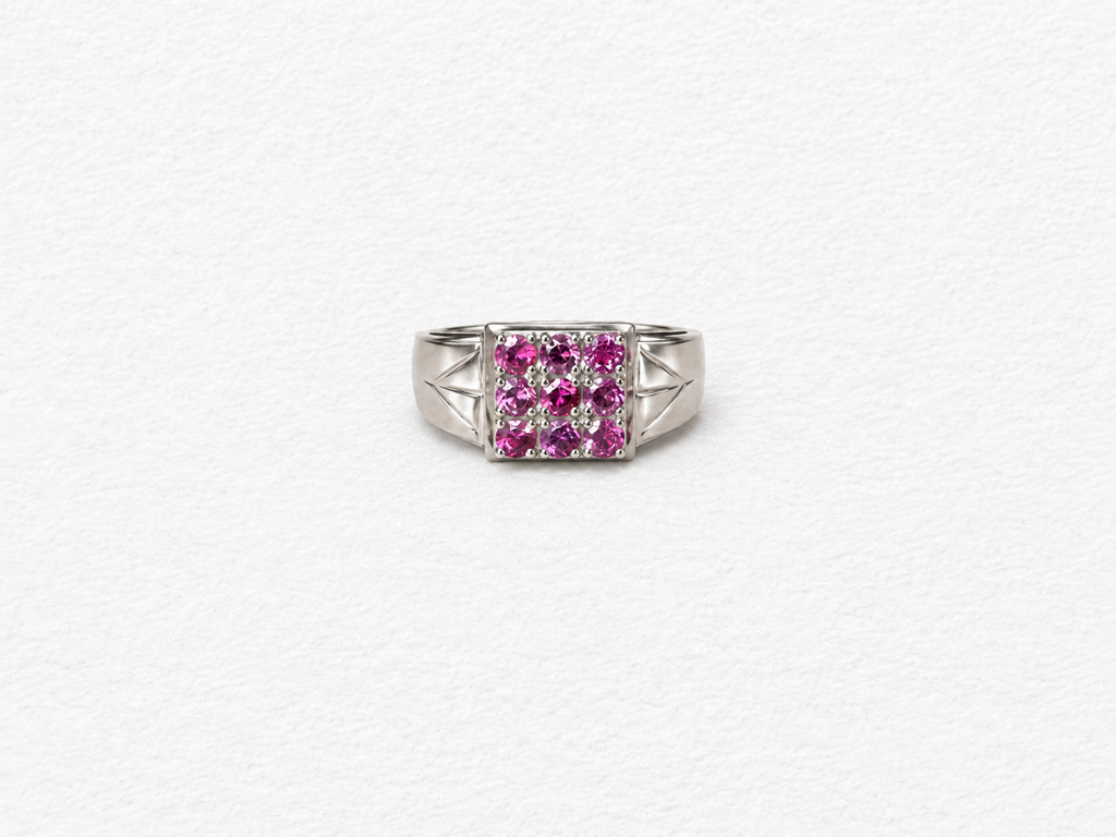 Pink gemstone silver ring front view
