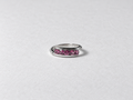 Pink gemstone silver band ring front view