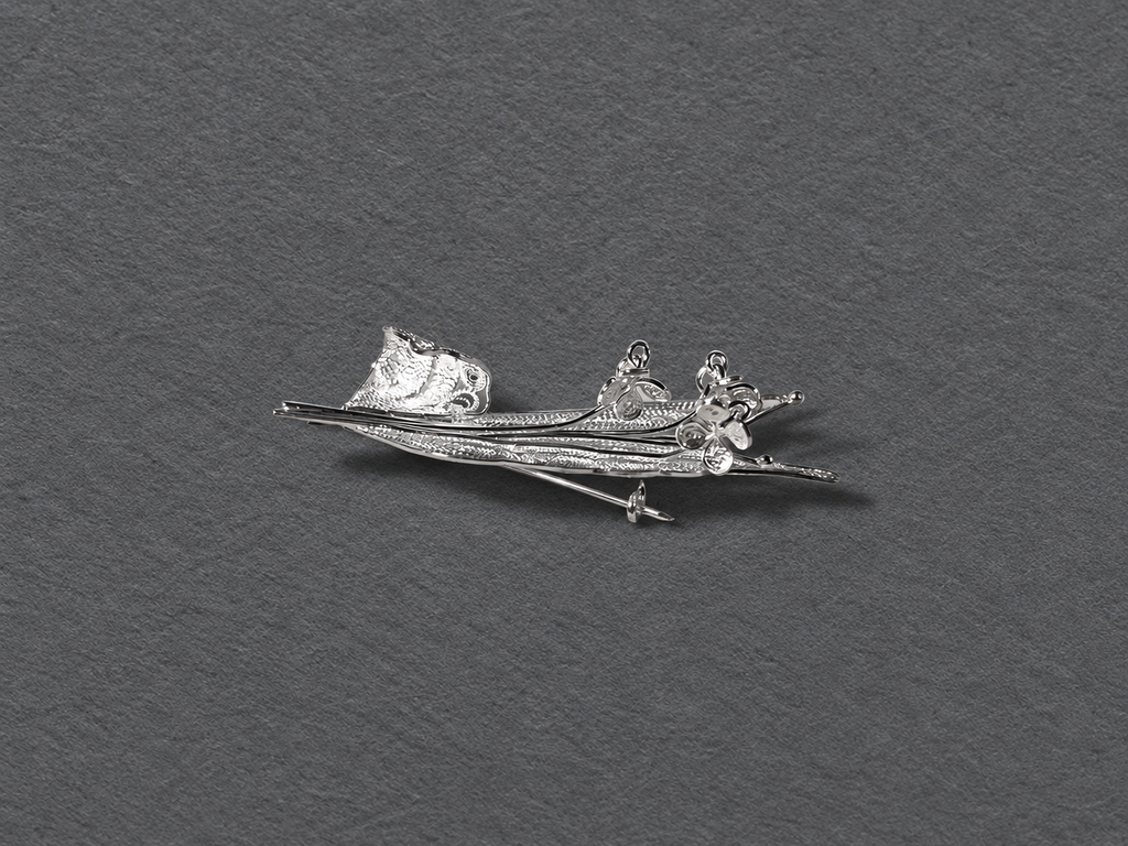 Silver botanical brooch