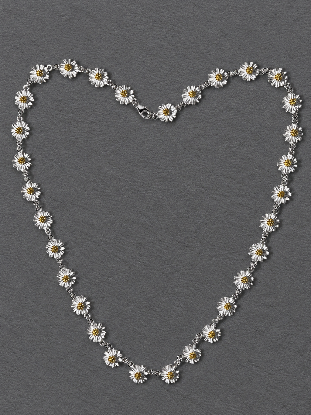 Silver daisy long necklace