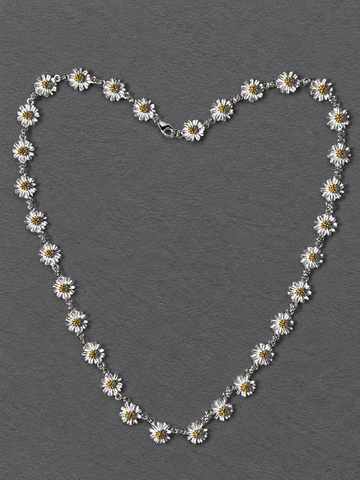Silver daisy long necklace