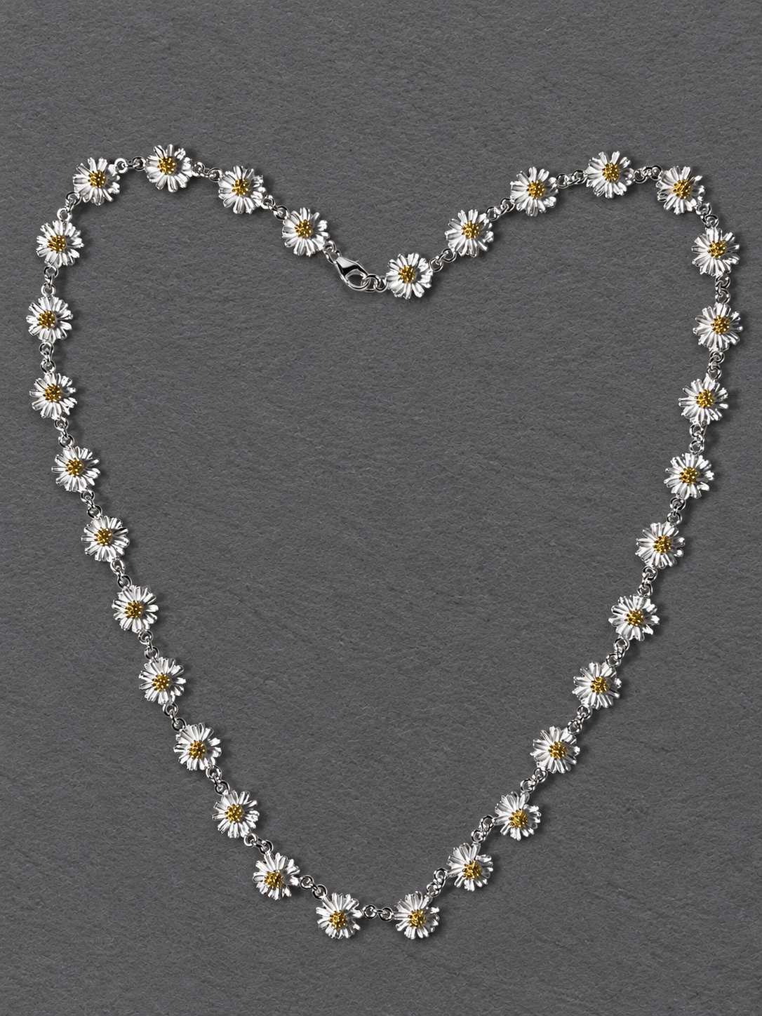 Silver daisy long necklace