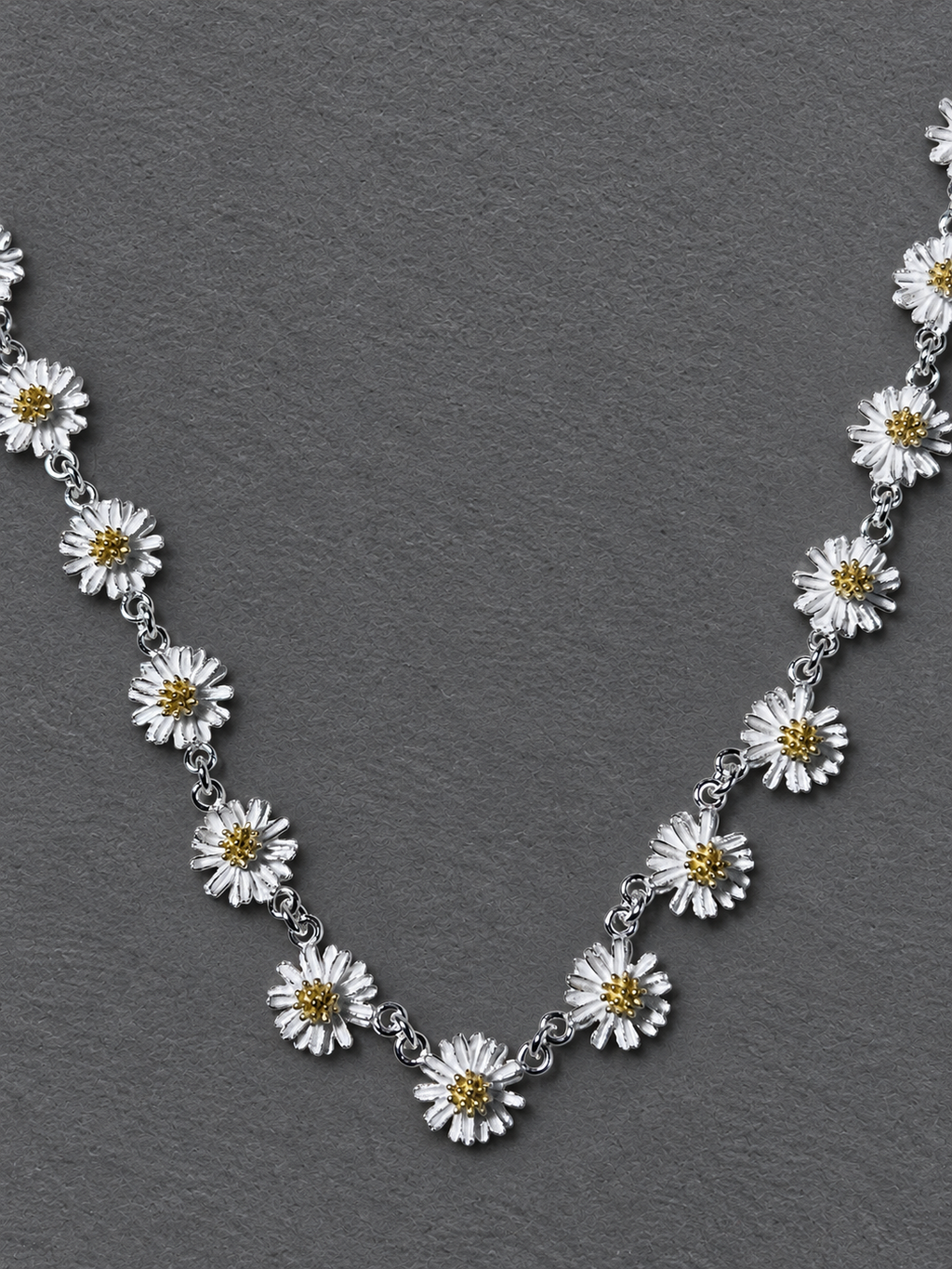 Silver daisy long necklace