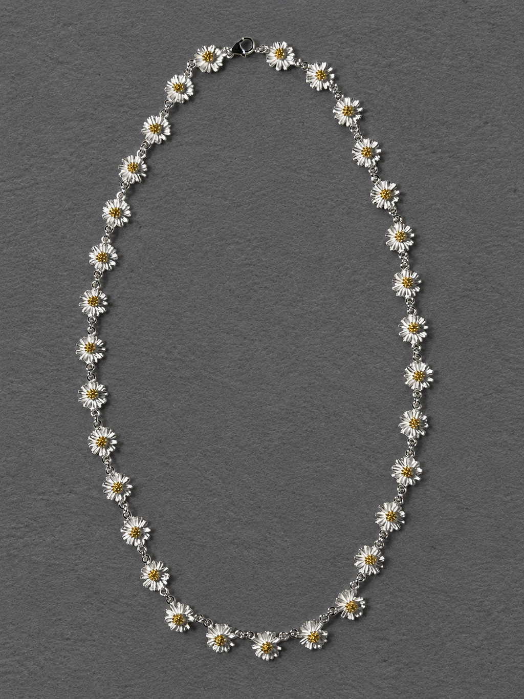 Silver daisy long necklace