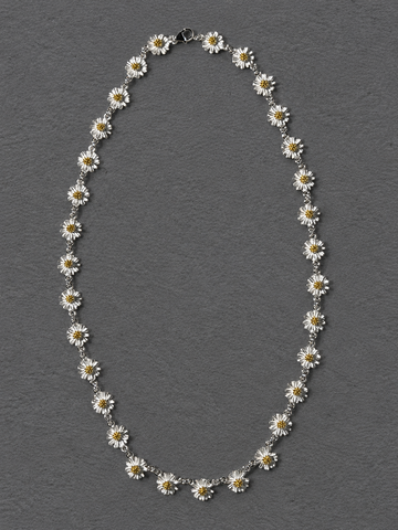 Silver daisy long necklace