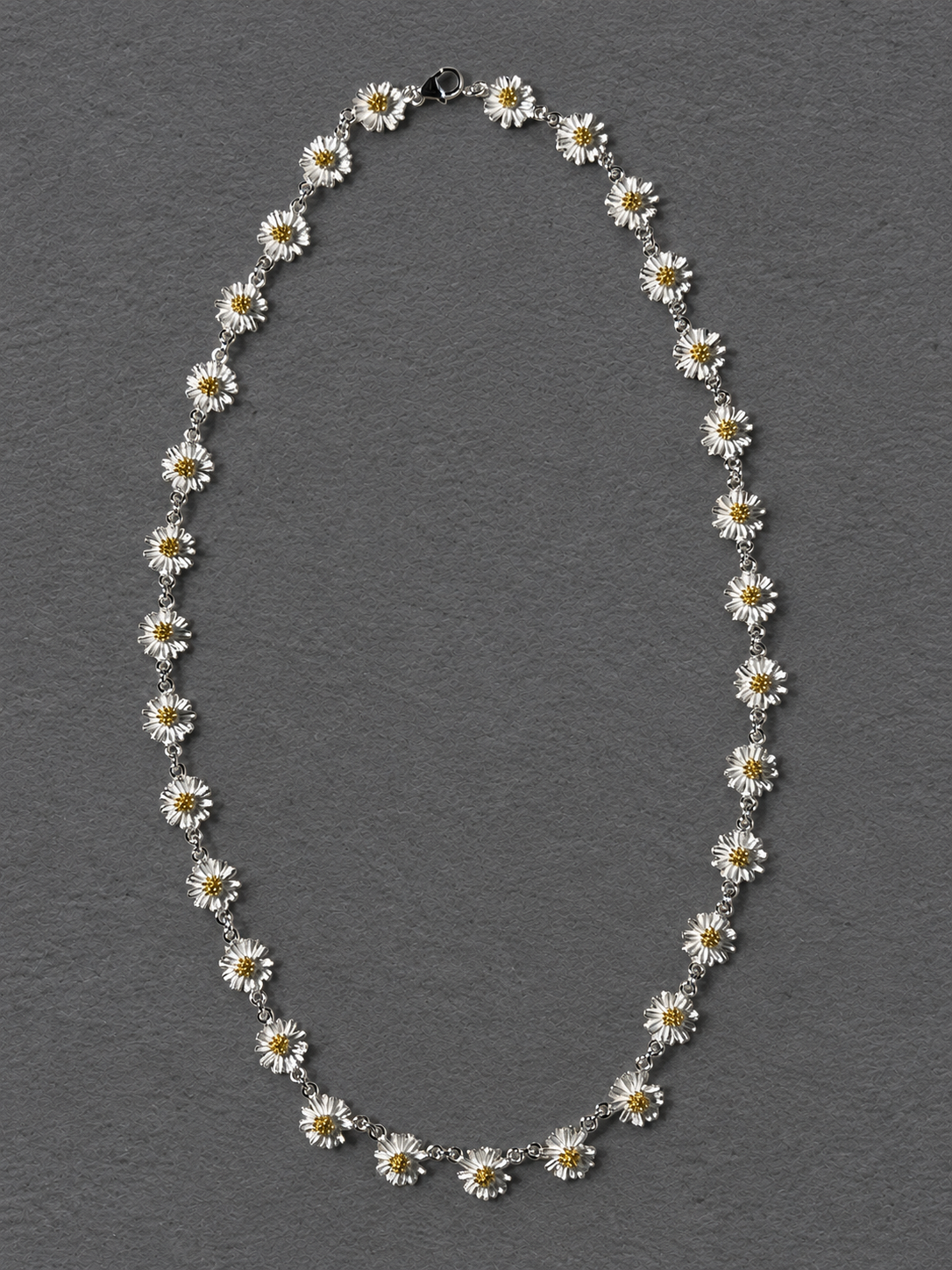 Silver daisy long necklace