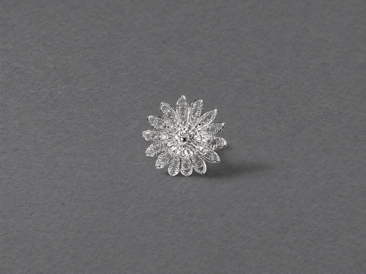 Silver floral hairpin front view