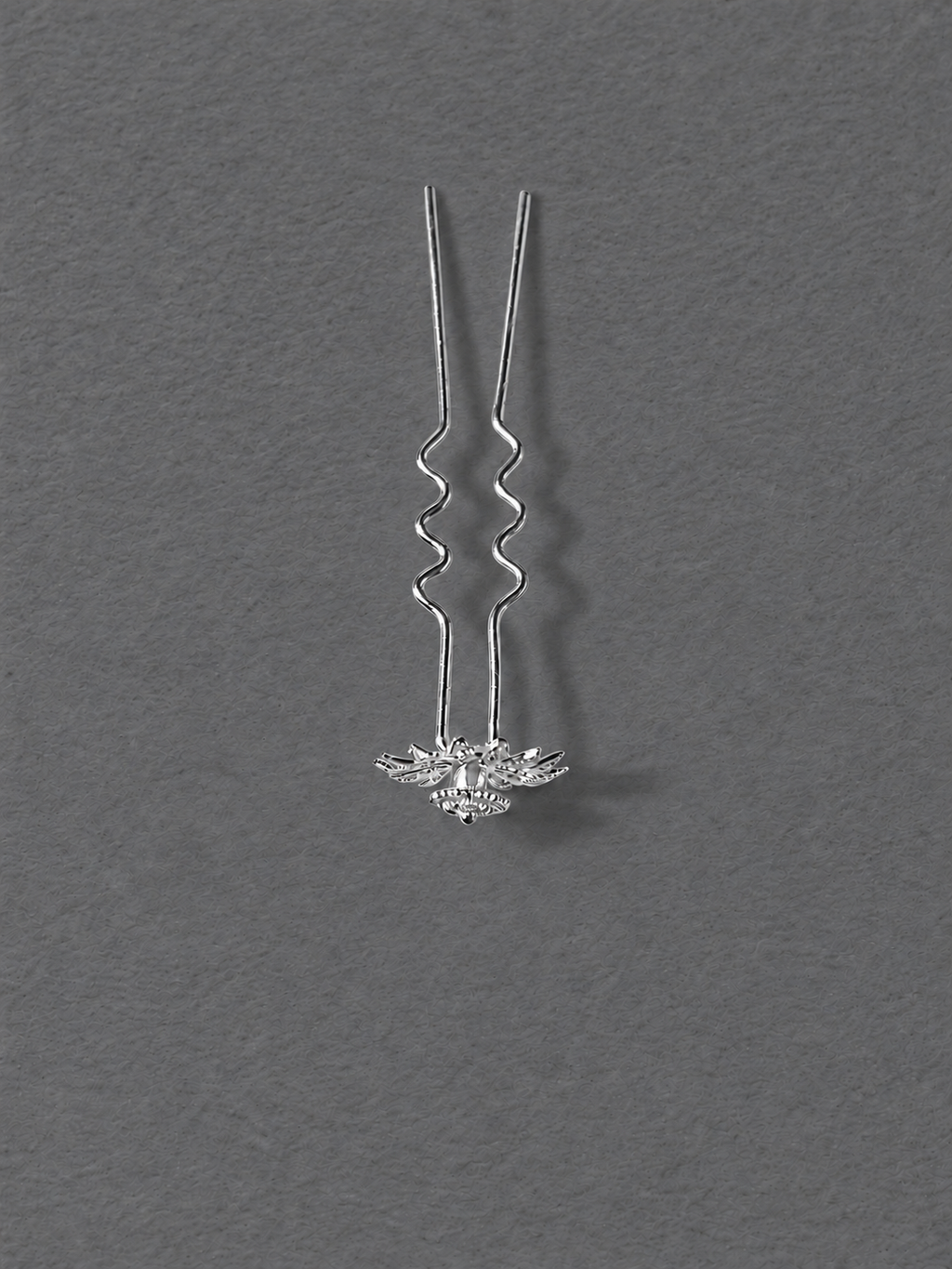 Silver floral hairpin top view