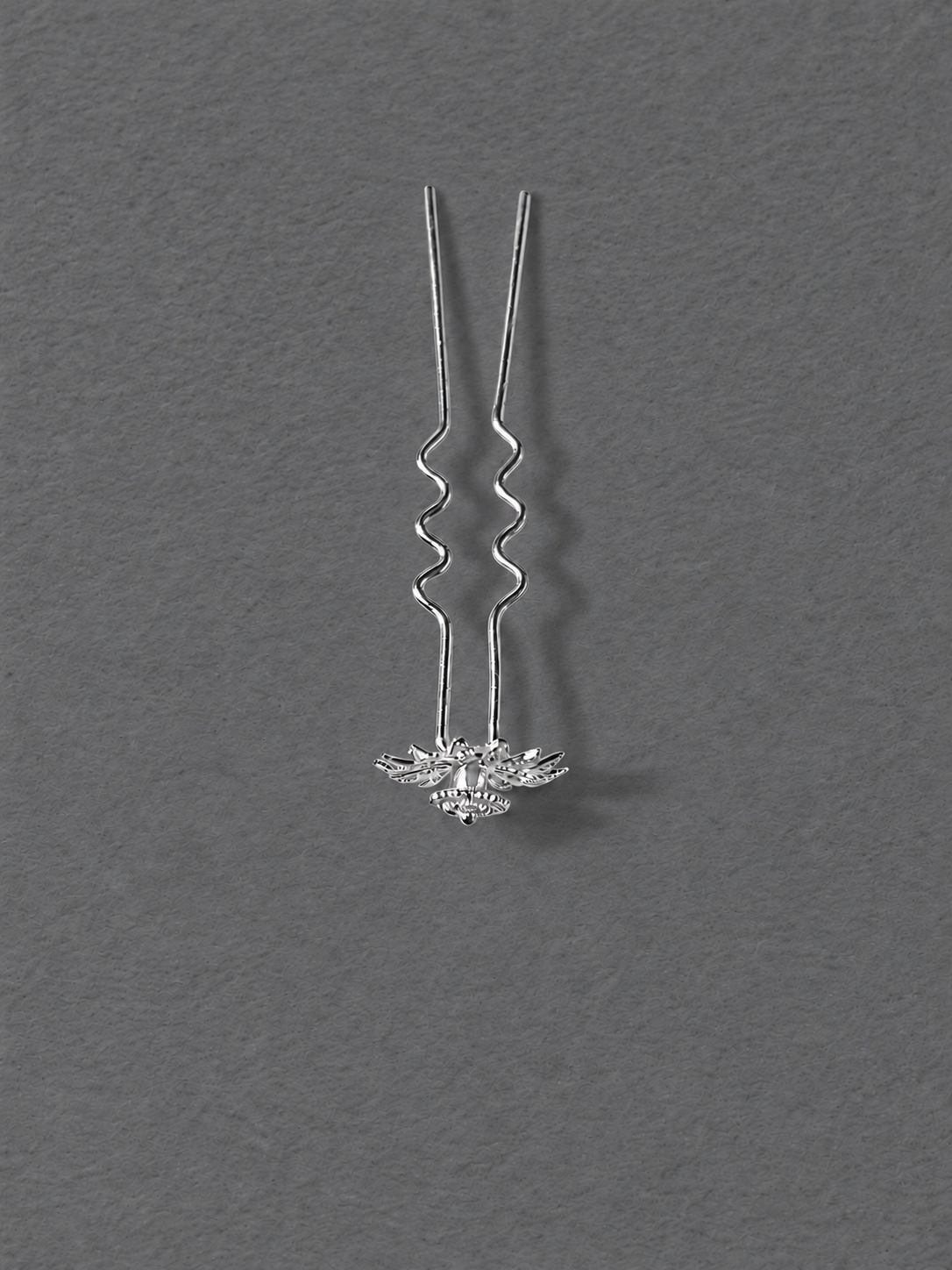 Silver floral hairpin top view