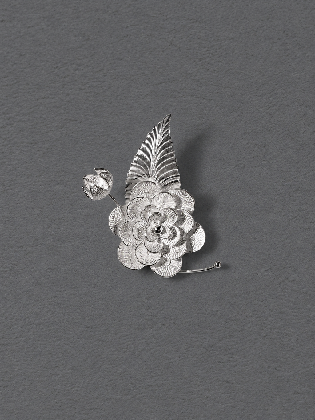 Silver floral leaf brooch alternate view