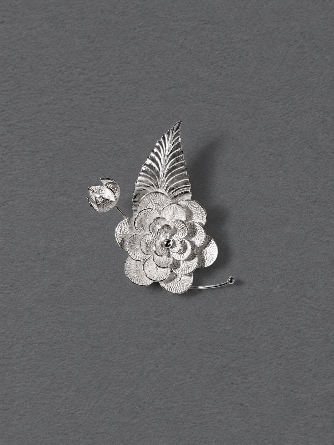 Silver floral leaf brooch alternate view