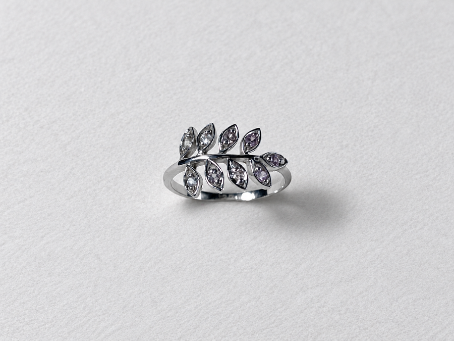 Silver Leaf Gemstone Ring