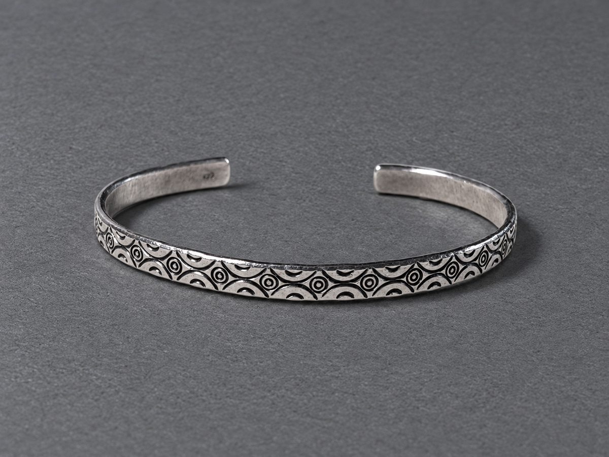 Silver patterned cuff bracelet