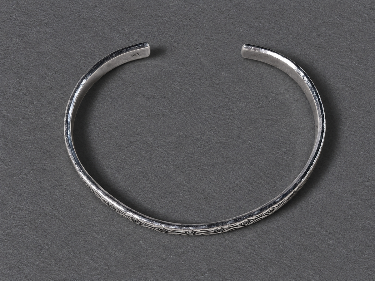 Silver patterned cuff bracelet
