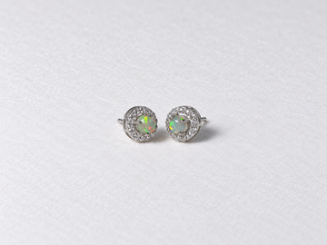 White opal halo silver stud earrings view 3